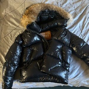 Black Puffer Jacket with Fur Hood